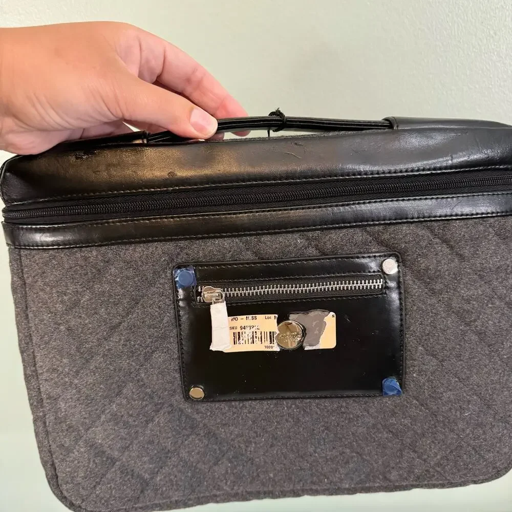 Knomo London Aurora Laptop Case Bag Slim Small PU Felt Quilted Gray Black NWT